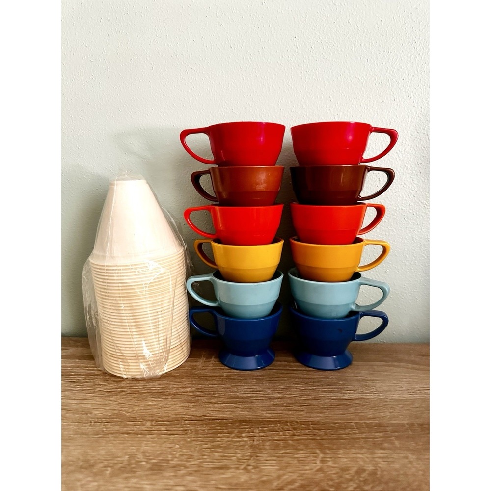 Lot Vtg Solo Cozy Cup Holders (12) Refills (36) Red Brown Orange Blue Gold